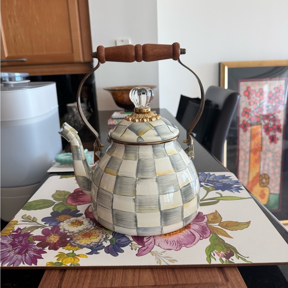MacKenzie-Childs Checkered Teapot with Gold Accents